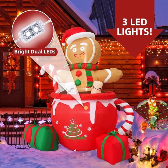 🆕6ft Christmas Inflatables Gingerbread Man Mug Yard Blow up Outdoor Decorations - Picture 7 of 8